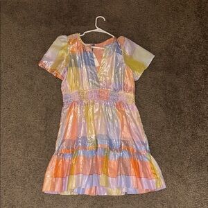 Women’s Pastel Rainbow Stripe Short Sleeve Dress
